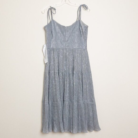 Dress the Population Dream Metallic Tiered Midi Dress Silver Gray - Picture 4 of 12
